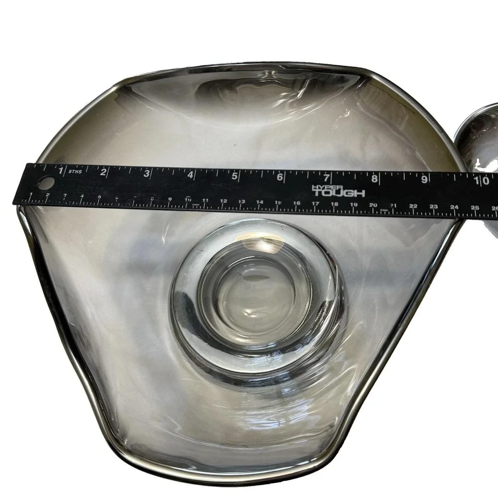 Vintage MCM Silver Fade Smoke Glass Serving Bowls Set of 2 Pedestal Ombre